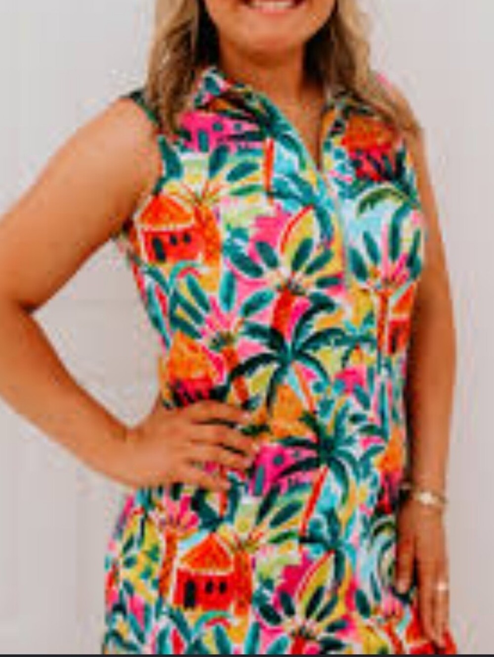 Tropical Print Sleeveless Shift Dress - Bright Multicolor Pappagallo